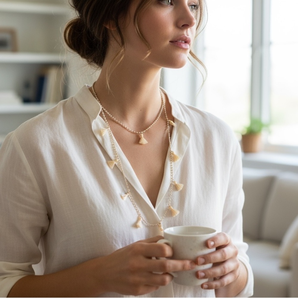 Elegant Cream Tassel Necklace